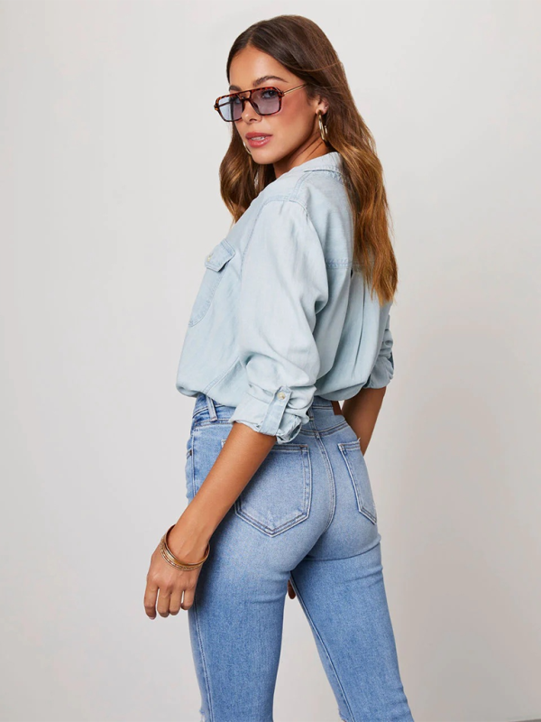 Casual Single Breasted Long Sleeved Denim Shirt