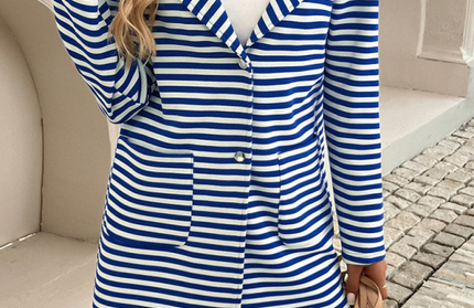 Striped Cardigan Hooded Knit Long Sleeve Coat