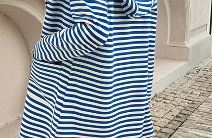 Striped Cardigan Hooded Knit Long Sleeve Coat