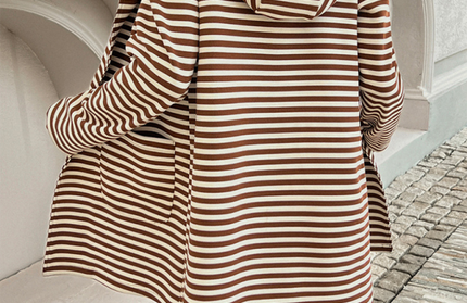 Striped Cardigan Hooded Knit Long Sleeve Coat