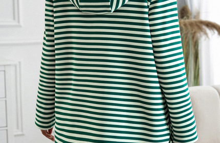 Striped Cardigan Hooded Knit Long Sleeve Coat