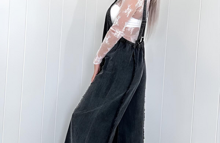 Vintage Washed Raw Edge Wide Leg Jumpsuit