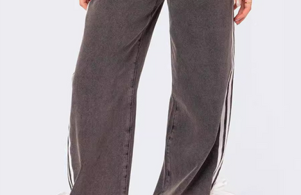 Loose Side Drawstring Wide-Leg Jeans