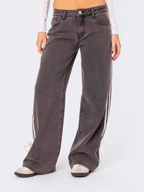 Loose Side Drawstring Wide-Leg Jeans
