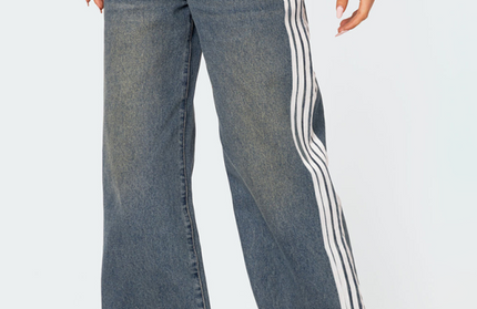 Loose Side Drawstring Wide-Leg Jeans