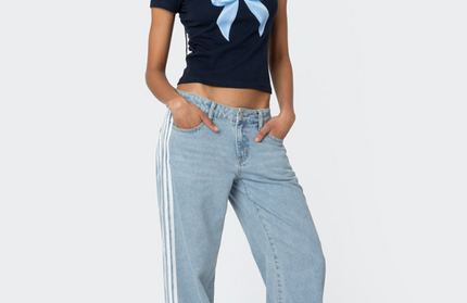 Loose Side Drawstring Wide-Leg Jeans