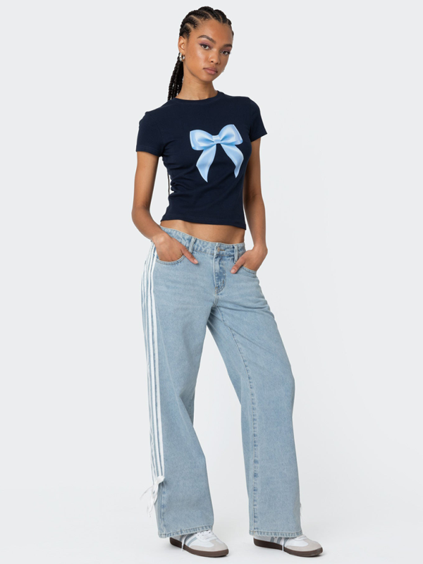 Loose Side Drawstring Wide-Leg Jeans