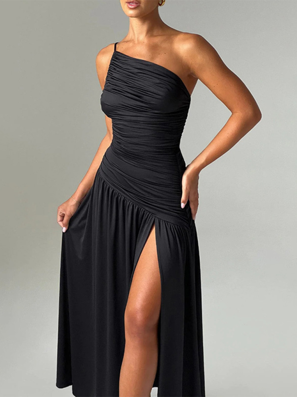 Strapless off-shoulder Slit A-line dress