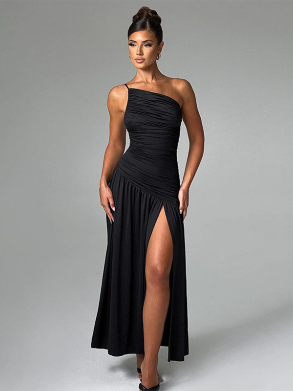 Strapless off-shoulder Slit A-line dress
