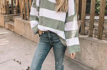 Striped Knit Flare Sleeve Sweater