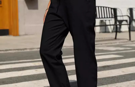 High Waist Button Straight Leg Pants