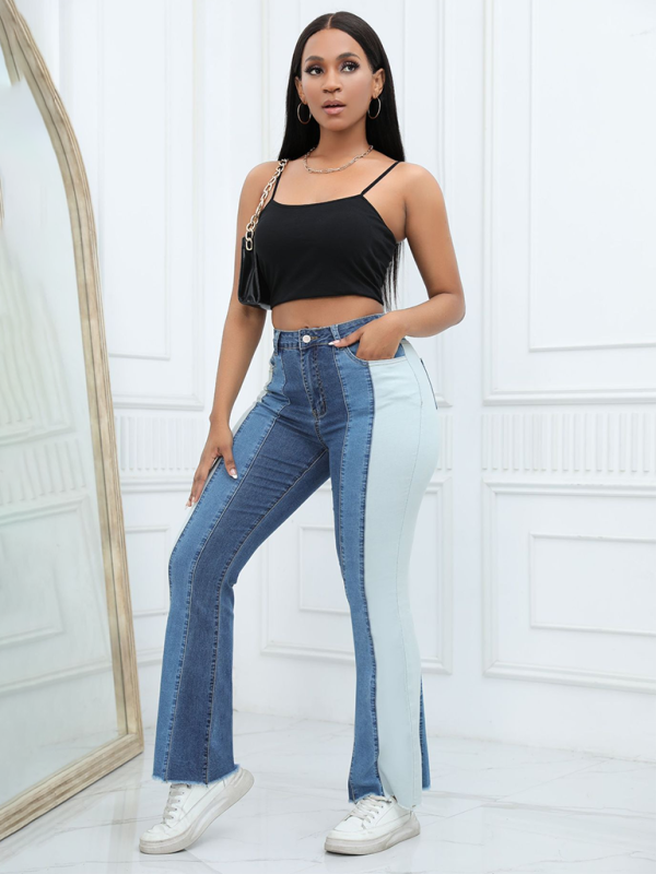 Stretch Washed Color Block Jeans