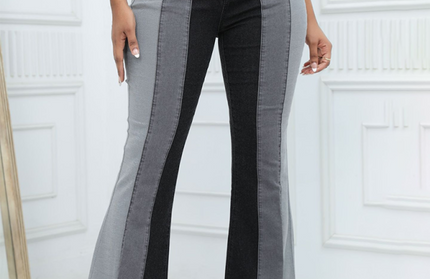 Stretch Washed Color Block Jeans
