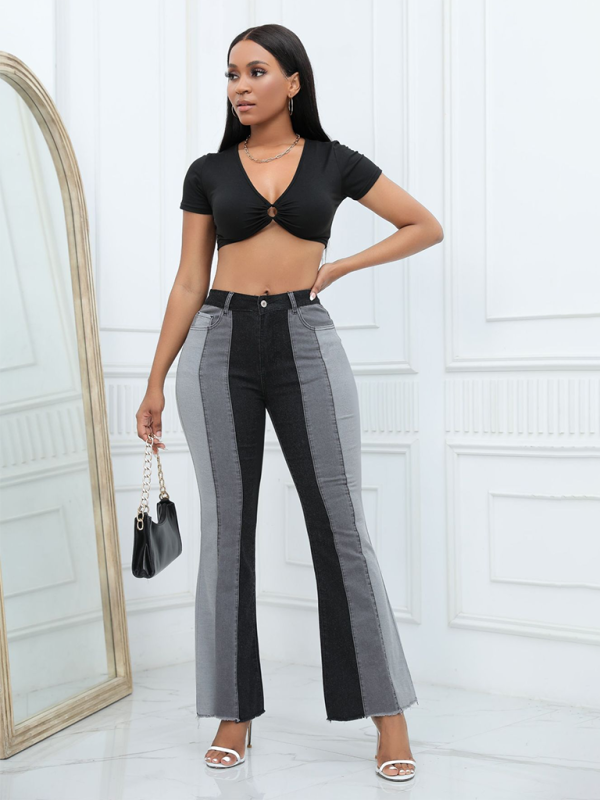 Stretch Washed Color Block Jeans