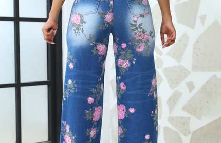 Floral Printed Wide Leg Jeans