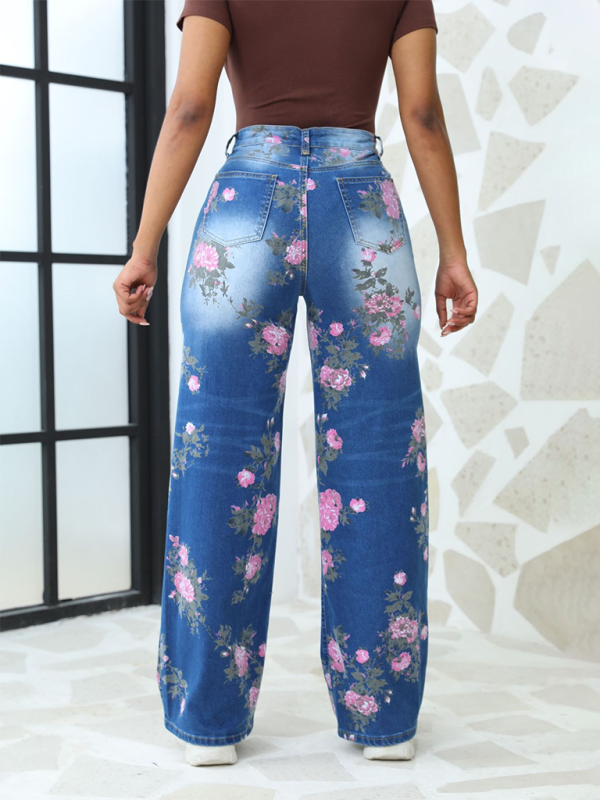 Floral Printed Wide Leg Jeans