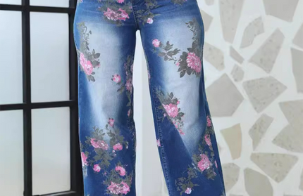 Floral Printed Wide Leg Jeans