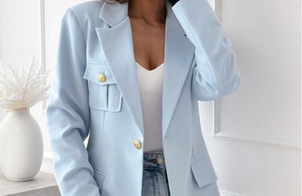 Long Sleeved Double Breasted Plaid Blazer