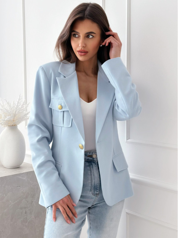 Long Sleeved Double Breasted Plaid Blazer
