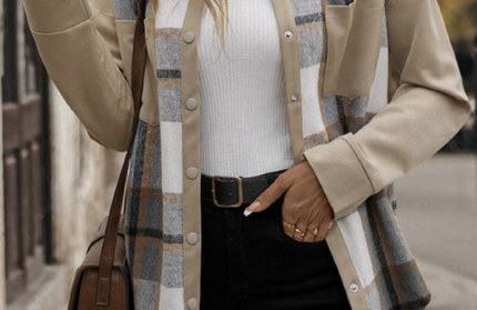 Lapel Plaid Single Breasted Long Sleeve Jacket