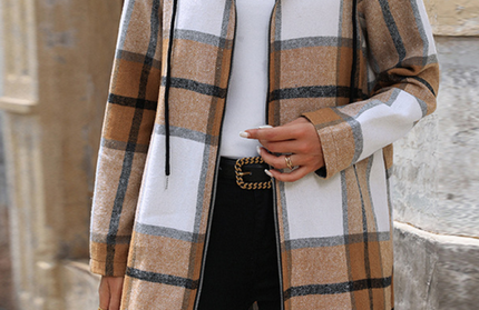 Retro Classic Plaid Long Hooded Jacket