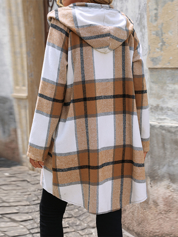 Retro Classic Plaid Long Hooded Jacket