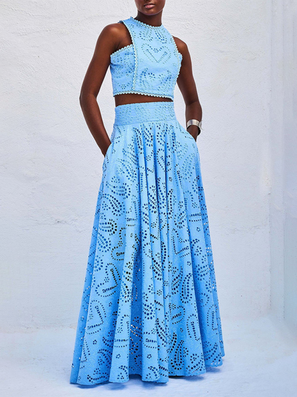 Sleeveless Long Dress Pocket Suit