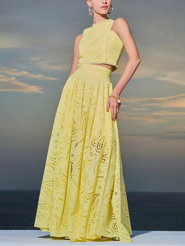 Sleeveless Long Dress Pocket Suit