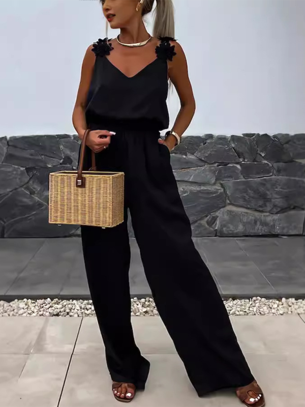 Casual Loose Suspender Sleeveless Pocket Jumpsuit