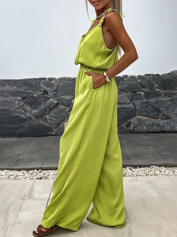 Casual Loose Suspender Sleeveless Pocket Jumpsuit