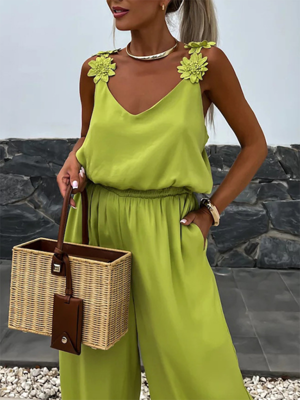 Casual Loose Suspender Sleeveless Pocket Jumpsuit