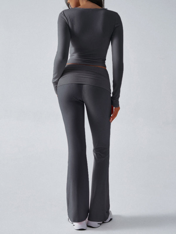 Yoga Slim Fit Sports Knit Long Sleeve Pants Two-Piece Set