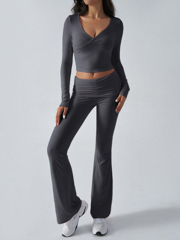 Yoga Slim Fit Sports Knit Long Sleeve Pants Two-Piece Set