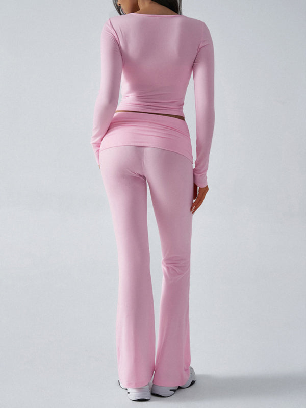 Yoga Slim Fit Sports Knit Long Sleeve Pants Two-Piece Set