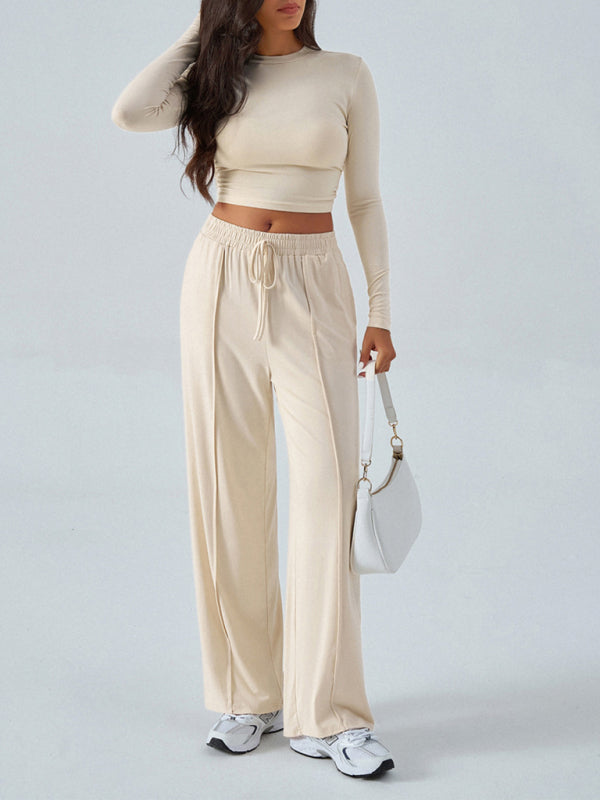 Crew Neck Wide Leg Pants Set