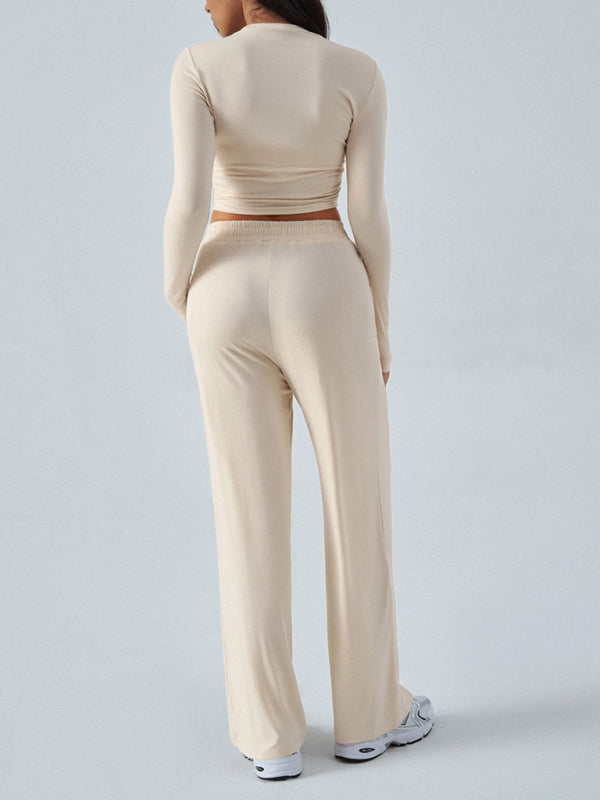 Crew Neck Wide Leg Pants Set