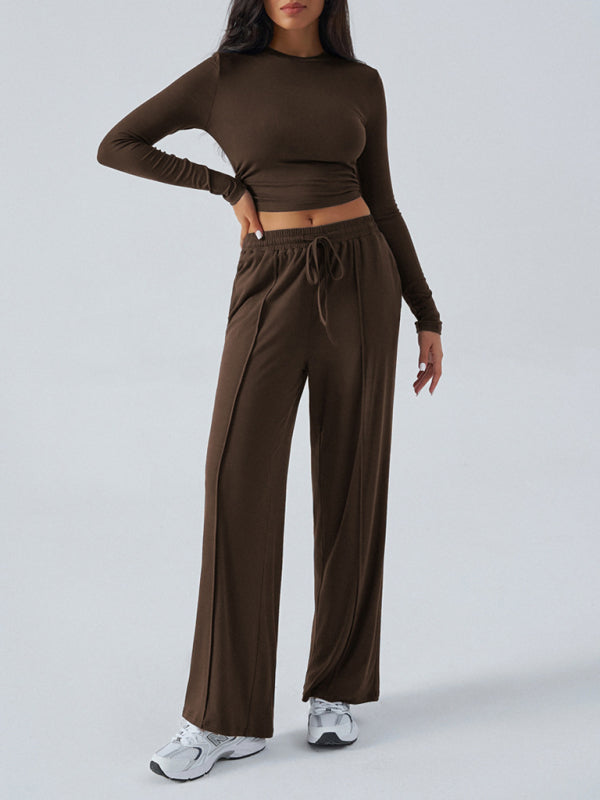 Crew Neck Wide Leg Pants Set