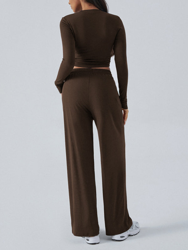 Crew Neck Wide Leg Pants Set