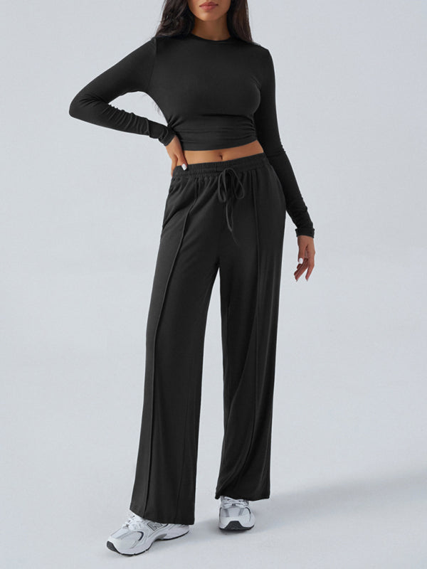 Crew Neck Wide Leg Pants Set