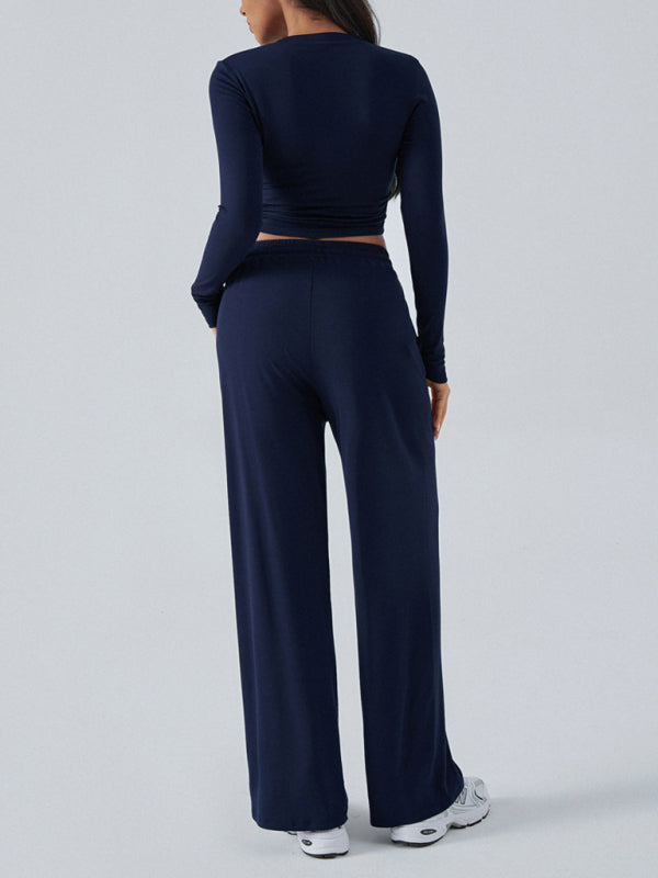 Crew Neck Wide Leg Pants Set