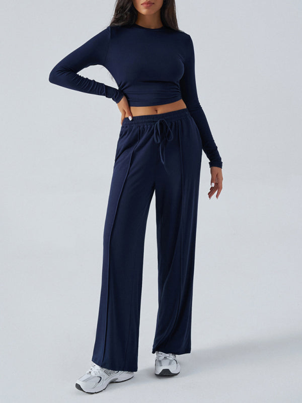 Crew Neck Wide Leg Pants Set