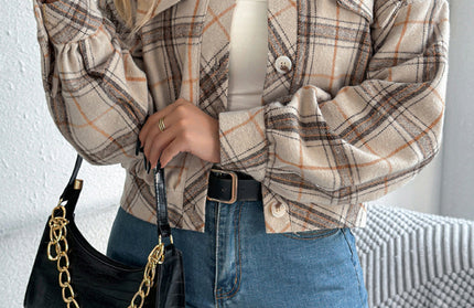 Casual Plaid Tweed Jacket