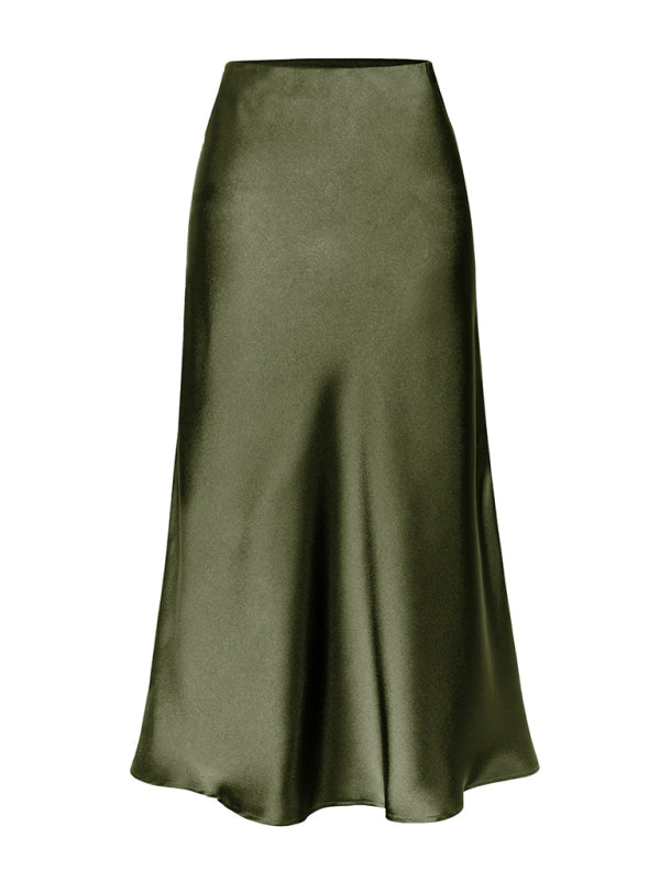 Satin High Waist Solid Color Split Midi Skirt - Hey Love Boutique