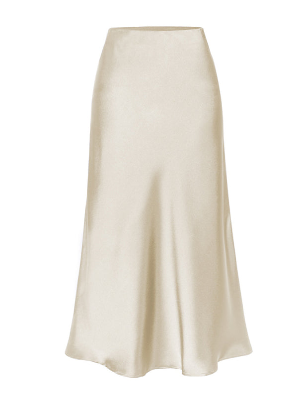 Satin High Waist Solid Color Split Midi Skirt - Hey Love Boutique