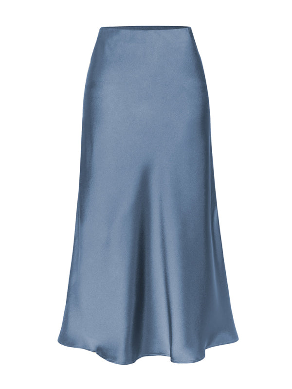Satin High Waist Solid Color Split Midi Skirt - Hey Love Boutique