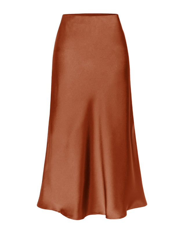 Satin High Waist Solid Color Split Midi Skirt - Hey Love Boutique