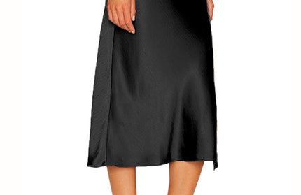 Satin High Waist Solid Color Split Midi Skirt - Hey Love Boutique