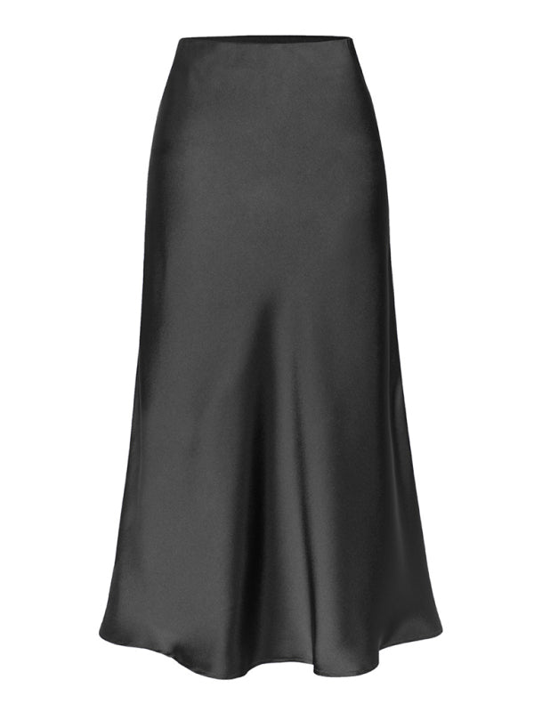 Satin High Waist Solid Color Split Midi Skirt - Hey Love Boutique