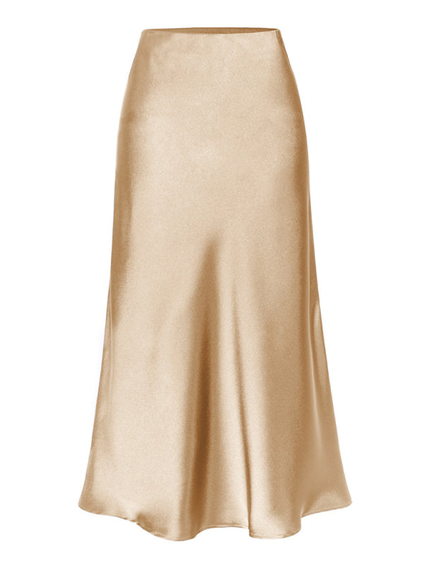 Satin High Waist Solid Color Split Midi Skirt - Hey Love Boutique