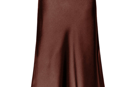 Satin High Waist Solid Color Split Midi Skirt - Hey Love Boutique